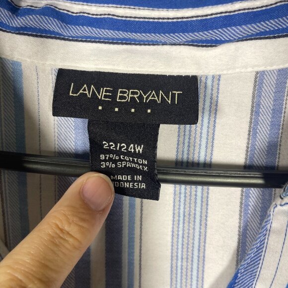 Lane Bryant Women's SS Stripe Button-up Blouse 22/24 Blue White Cotton! - Picture 3 of 5